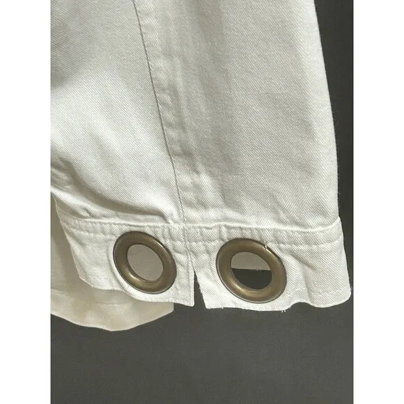 New Direction Women 1X White Cotton Denim Jacket‎ Large Gold Rings Decor - Picture 9 of 10